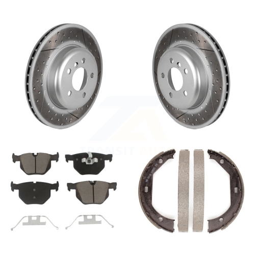 Image 1 of 10.. Rear Disc Coated Rotors Ceramic Pads Parking Shoes Kit For 13 BMW 335i Convertible/Coupe KGC-102977