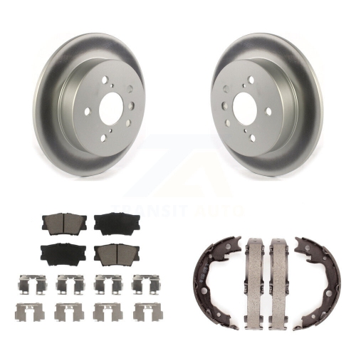 Image 1 of 10.. Rear Disc Coated Rotors Ceramic Pads And Parking Brake Shoes Kit For Toyota Camry KGC-103024