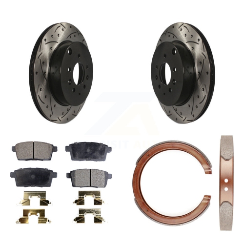 Image 1 de 10.. Ensemble de patins de stationnement semi-métalliques à disque perforé et rainuré pour Mazda CX-9 KDF-101550