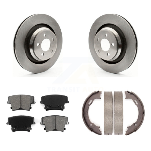 Image 1 of 10.. Rear Disc Rotors Semi-Metallic Pads And Parking Brake Shoes Kit For Dodge Charger K8S-104587