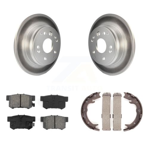 Image 1 de 10.. Ensemble de disques à revêtement à disque arrière, plaquettes et patins de stationnement semi-métalliques pour Acura TL Honda Element KGS-103130