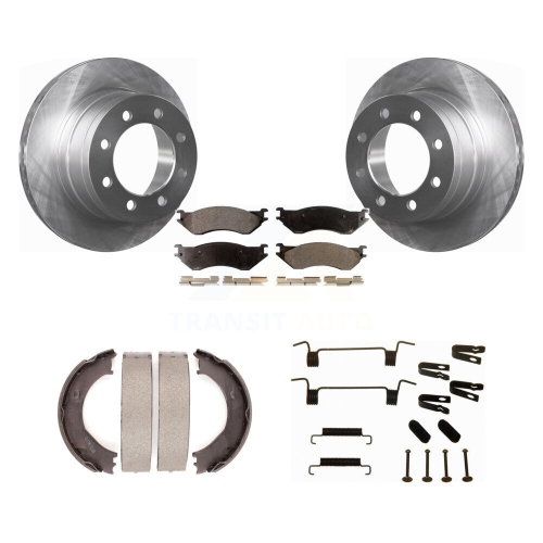 Image 1 of 10.. Rear Disc Rotors Semi-Metallic Pads Parking Shoes & Hardware Kit For Dodge Ram 2500 3500 K8F-104964
