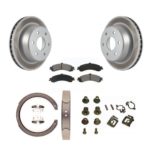 TRANSIT AUTO  Rear Disc Coated Rotors Semi-Metallic Pads Parking Shoes Hardware Kit for Gmc Sierra 1500 Kgs-103289