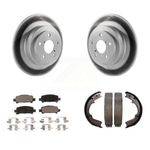 Image 1 of 10.. Rear Disc Coated Rotors Semi-Metallic Pads Parking Brake Shoes Kit For 2000 Subaru Legacy KGF-103489