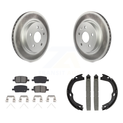 Image 1 of 10.. Rear Disc Coated Rotors Semi-Metallic Pads & Parking Brake Shoes Kit For Chevrolet Camaro KGS-102939