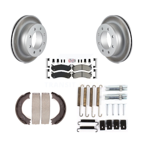 Image 1 of 10.. Rear Disc Coated Rotors Semi-Metallic Pads Parking Shoes Hardware Kit For GMC Sierra 3500 KGA-107171