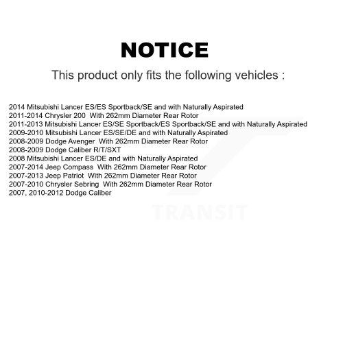 Disques arrière enduits de disques et patins de stationnement en céramique pour Jeep Patriot Dodge Chrysler KGC-103104