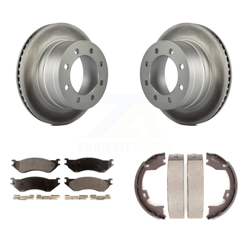 Image 1 of 10.. Rear Disc Coated Rotors Semi-Metallic Pads Parking Shoes Kit For Dodge Ram 1500 3500 2500 KGF-103511