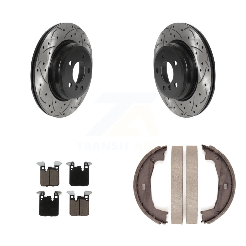 Image 1 of 10.. Rear Disc Drilled & Slotted Rotors Ceramic Pads Parking Shoes Kit For 2015 BMW 428i Coupe KDC-101338