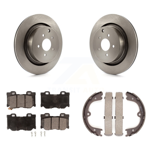 Image 1 of 10.. Rear Disc Rotors Semi-Metallic Pads Parking Shoes Kit For INFINITI Q50 M37 FX50 QX70 M56 K8F-104478
