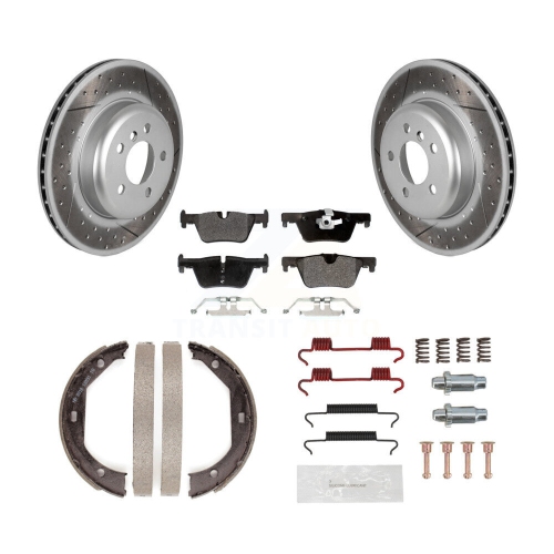 Image 1 of 10.. Rear Disc Coated Rotors Semi-Metallic Pads Parking Shoes And Hardware Kit For BMW 328i GT KGF-103779