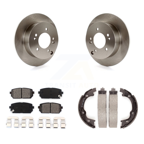 Rear Disc Rotors Semi-Metallic Pads And Parking Brake Shoes Kit For 2007-2010 Kia Rondo K8S-104611