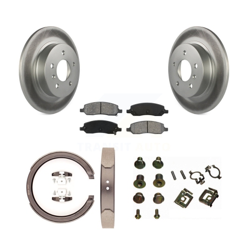 Image 1 of 10.. Rear Disc Coated Rotors Semi-Metallic Pads Parking Shoes & Hardware Kit For Cadillac DTS KGS-103330