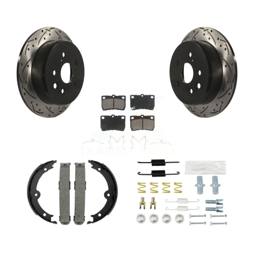TRANSIT AUTO  Rear Disc Drilled & Slotted Rotors Ceramic Pads Parking Brake Shoes And Hardware Kit for Kdc-101498