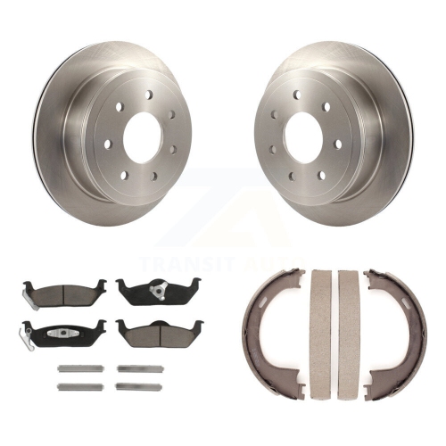 Image 1 de 10.. Jeu de plaquettes en céramique pour disques arrière et patins de frein de stationnement pour Ford F-150 Lincoln Mark LT K8C-104133