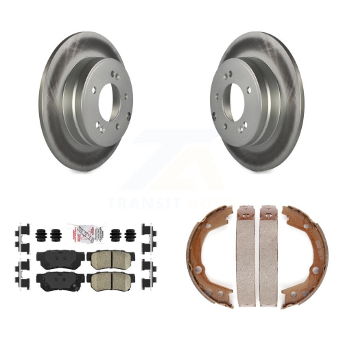 Image 1 of 10.. Rear Disc Coated Rotors Ceramic Pads And Parking Brake Shoes Kit For Hyundai Sonata 3.3L KGA-106519
