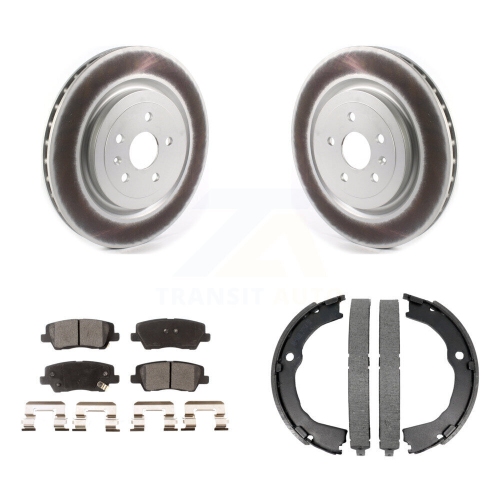 Image 1 of 10.. Rear Disc Coated Rotors Semi-Metallic Pads And Parking Brake Shoes Kit For Cadillac CTS KGF-103417