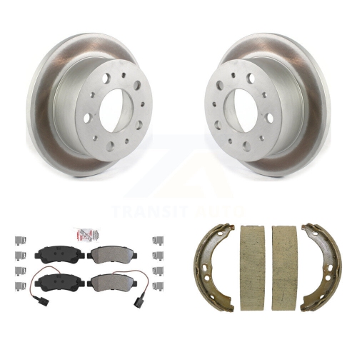 Image 1 of 10.. Rear Disc Coated Rotors Semi-Metallic Pads Parking Shoes Kit For Ram ProMaster 2500 3500 KGA-106837