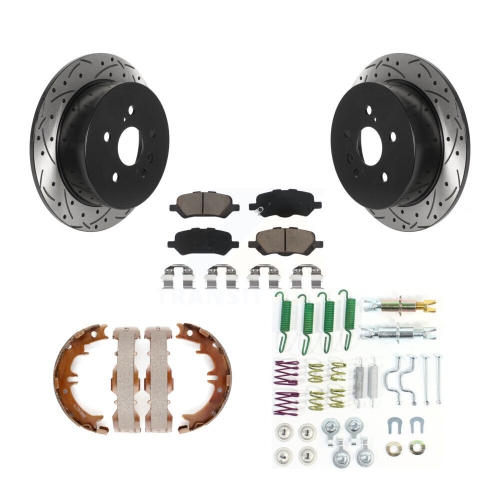 TRANSIT AUTO  Rear Disc Drilled & Slotted Rotors Ceramic Pads Parking Brake Shoes And Hardware Kit for Kdc-101550