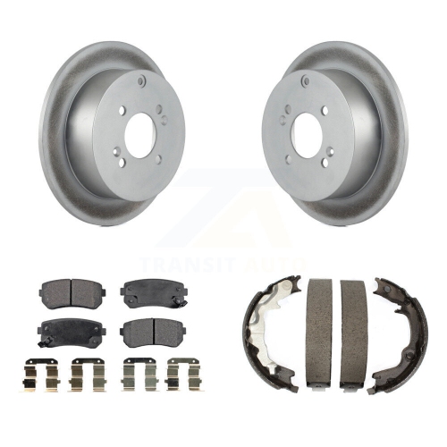 Image 1 of 10.. Rear Disc Coated Rotors Ceramic Pads & Parking Shoes Kit For Hyundai Accent Kia Rio5 Rio KGT-103880