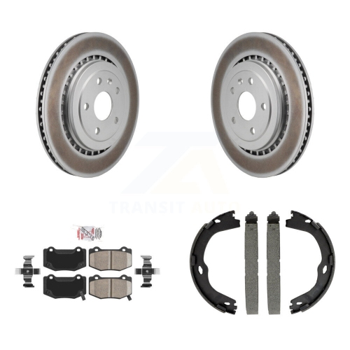 Image 1 of 10.. Rear Disc Coated Rotors Ceramic Pads Parking Shoes Kit For Chevrolet Camaro Cadillac ATS KGA-106447