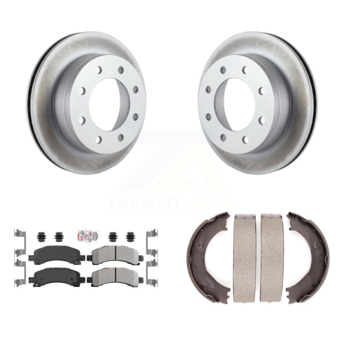Image 1 de 10.. Ensemble de disques arrière à revêtement semi-métallique avec patins et patins de stationnement pour Express 2500 KGA-106739 de Chevrolet