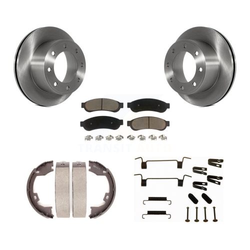 Image 1 of 10.. Rear Disc Rotors Ceramic Pads Parking Shoes Hardware Kit For Ford F-250 Super Duty F-350 K8C-104534