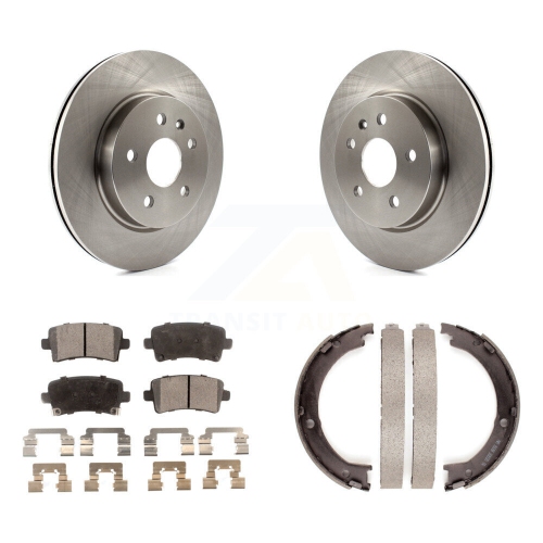 Image 1 of 10.. Rear Disc Rotors Semi-Metallic Pads And Parking Brake Shoes Kit For Cadillac XTS K8F-104615