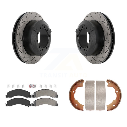 Image 1 de 10.. Ensemble de patins de stationnement semi-métalliques à disque perforé et rainuré pour Ram Dodge 45 KDA-103276