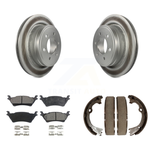 Image 1 of 10.. Rear Disc Coated Rotors Semi-Metallic Pads And Parking Brake Shoes Kit For Ford F-150 KGF-103375