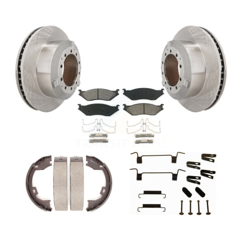Image 1 of 10.. Rear Disc Rotors Semi-Metallic Pads Parking Shoes Hardware Kit For Ford F-450 Super Duty K8S-104906