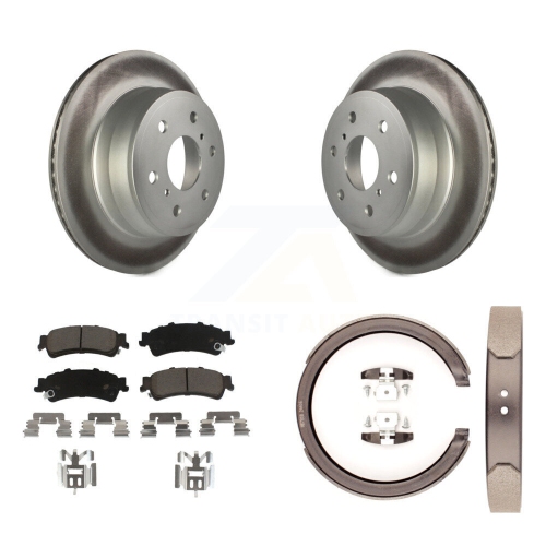 Image 1 of 10.. Rear Disc Coated Rotors Ceramic Pads Parking Brake Shoes Kit For GMC Sierra 1500 Classic KGC-103062