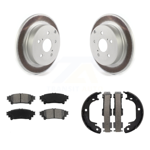 Image 1 of 10.. Rear Disc Coated Rotors Semi-Metallic Pads And Parking Shoes Kit For Toyota Prius V Mirai KGS-102968