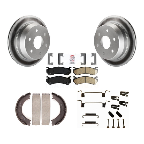 Image 1 of 10.. Rear Disc Coated Rotors Ceramic Pads Parking Shoes & Hardware Kit For Chevrolet Silverado KGA-107144