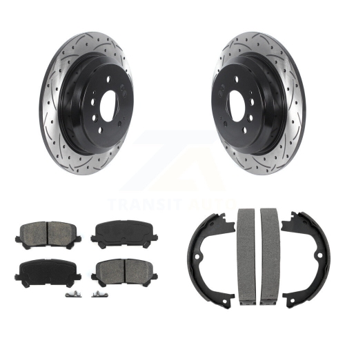 Image 1 de 10.. Ensemble de patins de stationnement semi-métalliques à disque perforé et rainuré pour Honda Pilot KDS-101214