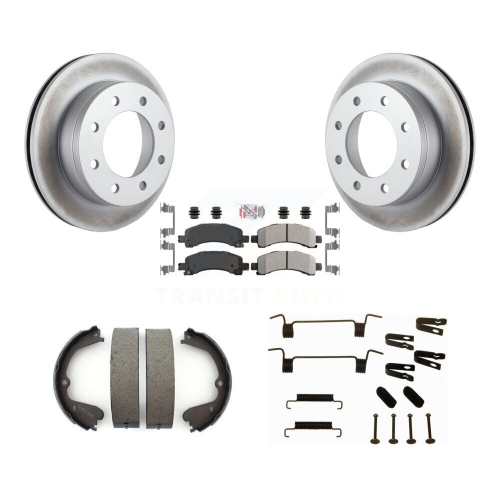 Image 1 of 10.. Rear Disc Coated Rotors Semi-Metallic Pads Parking Shoes Hardware Kit For GMC Savana 3500 KGA-106971
