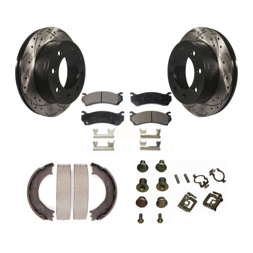 TRANSIT AUTO  Rear Disc Drilled & Slotted Rotors Ceramic Pads Parking Shoes Hardware Kit for Chevrolet Kdt-101809