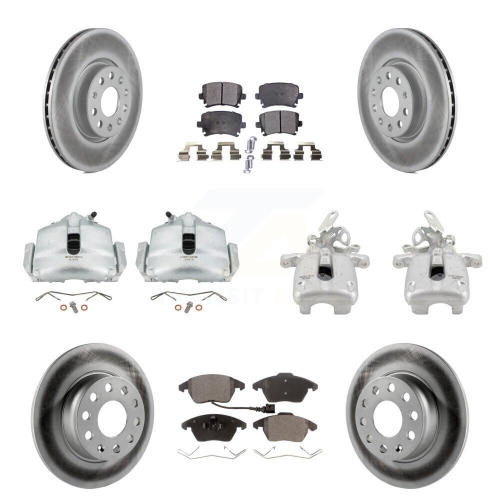 Front Rear Disc Brake Caliper Coated Rotor And Ceramic Pad Kit For Volkswagen GTI KCG-101192T