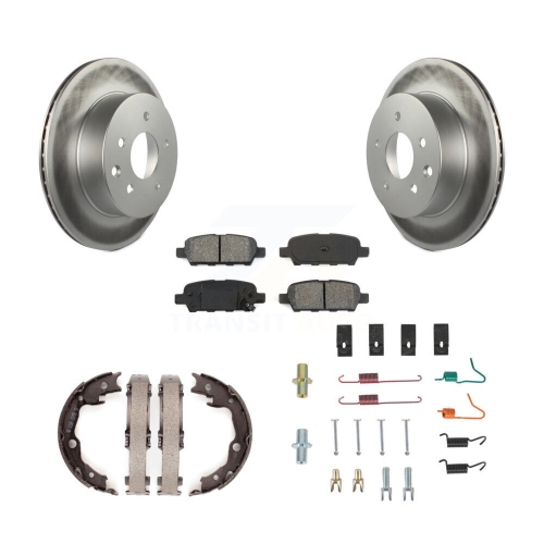 Rear Disc Coated Rotors Semi-Metallic Pads Parking Shoes & Hardware Kit For Nissan Rogue KGS-103542