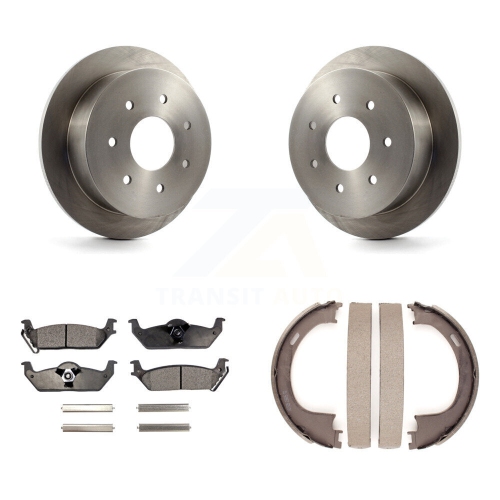 Rear Disc Rotors Semi-Metallic Pads And Parking Brake Shoes Kit For Ford F-150 K8F-104693