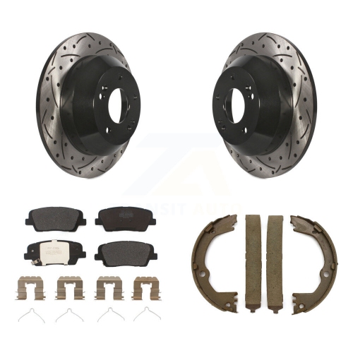 Rear Disc Drilled & Slotted Rotors Semi-Metallic Pads Parking Shoes Kit For Kia Sorento KDF-101400