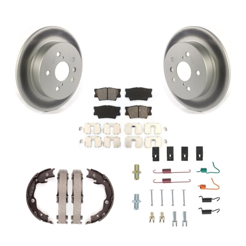 Rear Disc Coated Rotors Semi-Metallic Pads Parking Shoes & Hardware Kit For Toyota Camry KGS-103274