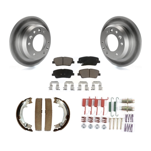 Rear Disc Coated Rotors Ceramic Pads Parking Shoes & Hardware Kit For Kia Sedona Hyundai KGC-103555