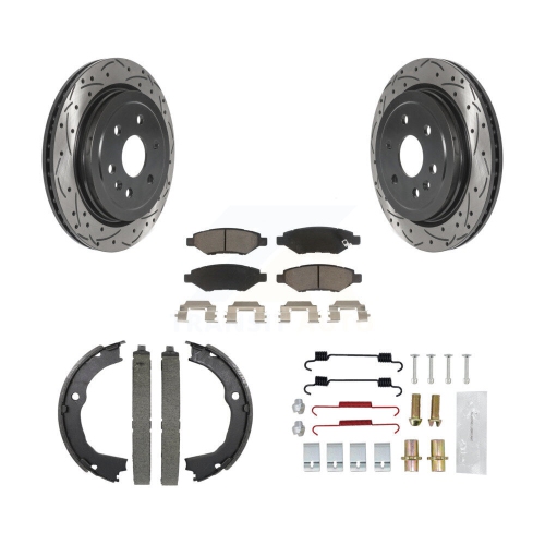 TRANSIT AUTO  Rear Disc Drilled & Slotted Rotors Ceramic Pads Parking Brake Shoes And Hardware Kit for Kdc-101500
