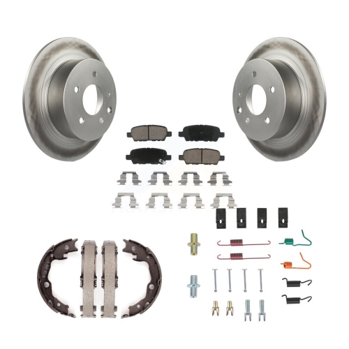 Rear Disc Coated Rotors Ceramic Pads Parking Shoes & Hardware Kit For Nissan Sentra Juke KGC-103350
