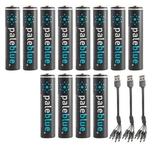 Piles AAA rechargeables par USB bleu pâle, 600&nbsp;mAh au lithium-ion 1,5&nbsp;V, recharge rapide en 60 minutes, paquet de 12 avec indicateur de cha