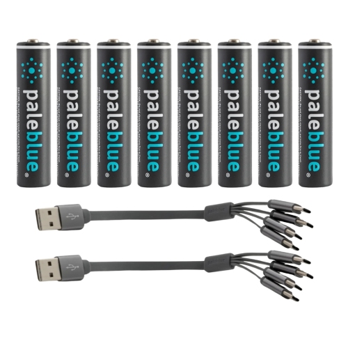 USB Rechargeable AAA Batteries by Pale Blue, Lithium Ion 1.5V 600mAh, Fast Charging in 60 Minutes, 8-Pack with LED Charge Indicator