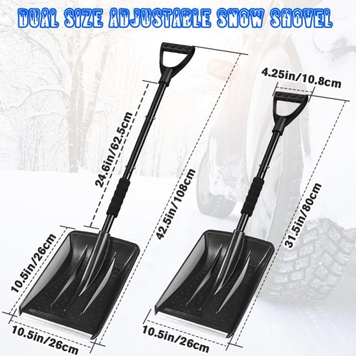 Snow Shovel, Car Snow Shovel, Scoop Shovel with D-Handle, Large Capacity for Snow Removal, 4 in 1 Portable Shovel for Trunk Car Emergency Camping