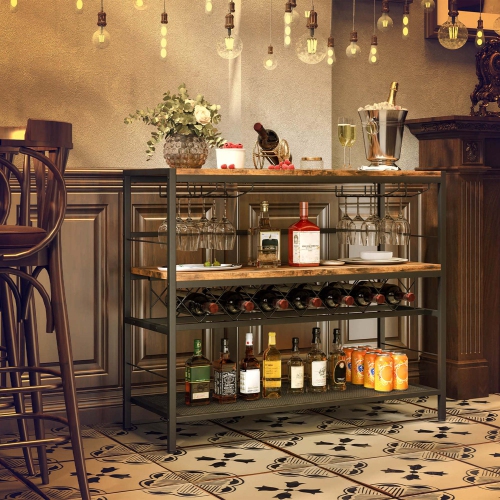 Porte-bouteilles de 41 po de Costway avec 4 porte-verres Large Tablettes centrales et inférieures de comptoir