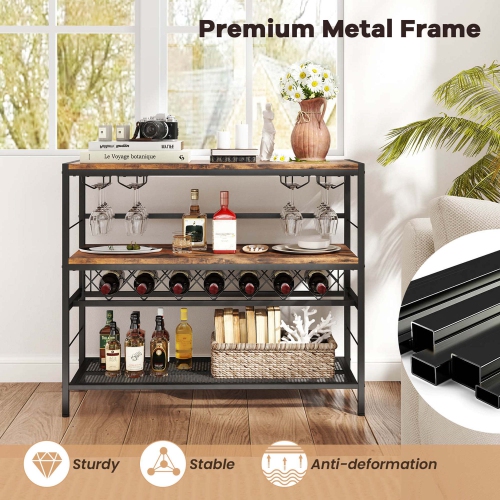 Porte-bouteilles de 41 po de Costway avec 4 porte-verres Large Tablettes centrales et inférieures de comptoir